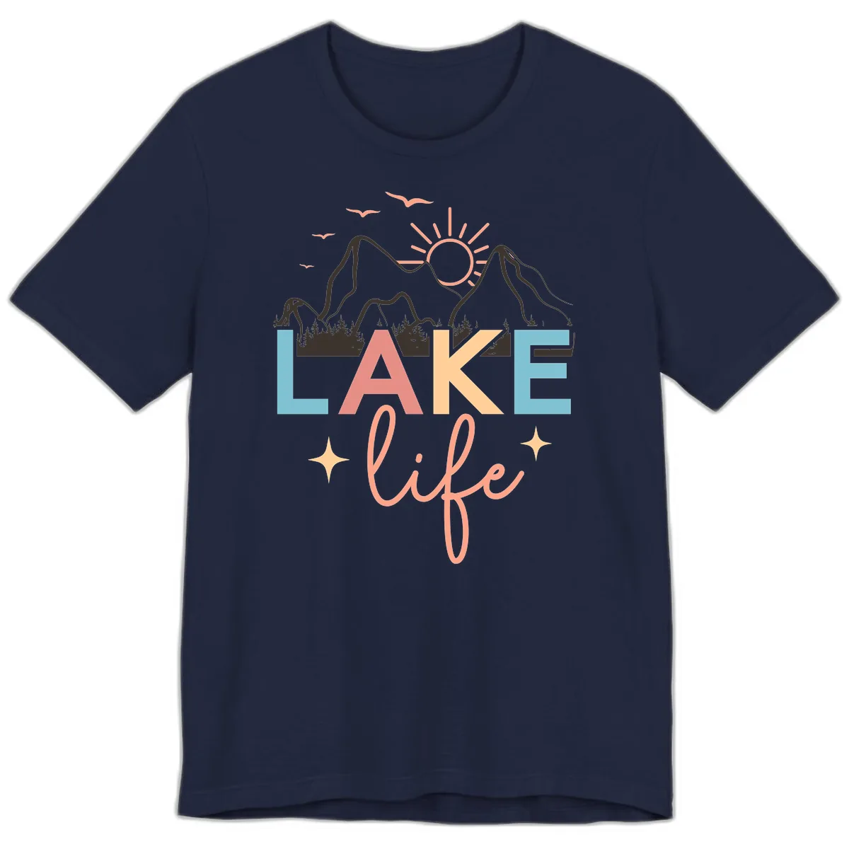 Mountain Lake Life Typography Premium T-Shirt in Navy